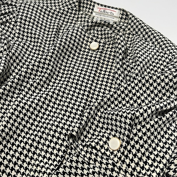 Talbots black and white button up dress, shoulder pads - Picture 5 of 8
